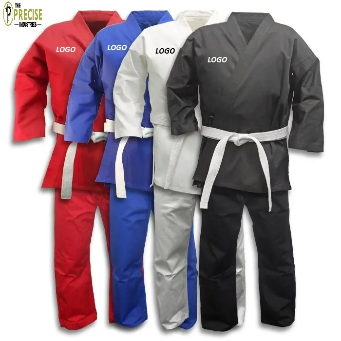 Uniforme Taekwondo su misura per arti marziali traspiranti Unisex indossano vestiti di arti marziali bianchi rossi blu neri