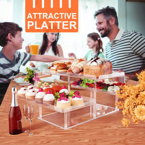 Bandeja acrílica ecológica, duradera, ligera, apta para lavavajillas, de grado comercial, para servir alimentos con bordes elevados, asas ergonómicas - Product Image 4