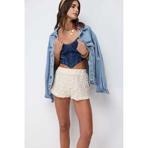 Casual Mini <b>Lace</b> Knitted Shorts with Hot Pattern <b>Elastic</b> Waist Closure Skinny Fit and Spandex/Polyester Material - Product Image 4