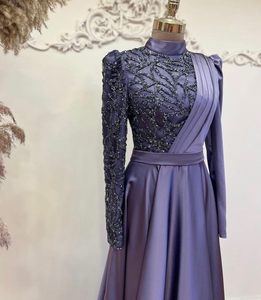 ชุดเดรสยาวผ้าซาตินสีขาวสไตล์คาฟตัน สำหรับงานเลี้ยงตอนเย็น คอสูง แต่งลูกไม้ดอกไม้ คริสตัล ผ้ารักษ์โลก สไตล์วินเทจ - Product Image 2