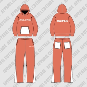 OEM Plus Size Couleur rose foncé Poches blanches Logos Pantalon évasé Sweat à capuche Confort Respirant 100% Coton Survêtement Ensembles Hommes - Product Image 2