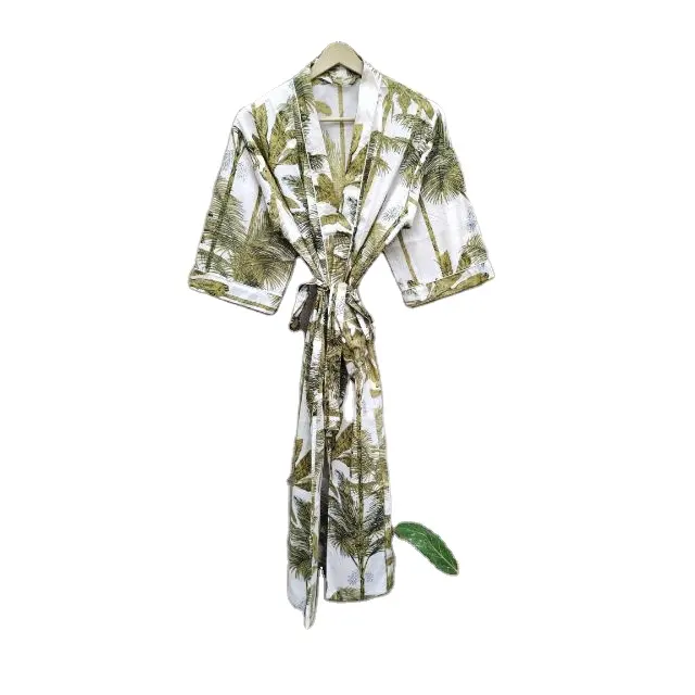 ชุดคลุมอาบน้ำผ้าฝ้ายชุดกิโมโนชายหาดเสื้อคลุมลายดอกไม้คาร์ดิแกนผ้าฝ้าย100% พิมพ์ลายใหม่