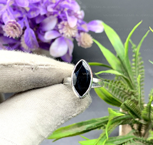 Bagues en onyx noir naturel de conception classique, pierres précieuses de 8x16 mm, marquise, argent sterling 925, bijoux bohèmes fins faits à la main pour femmes - Product Image 4