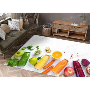 Fruits and Vegetables Printed <b>Rug</b>: Modern, White, Machine <b>Washable</b>,Nonwoven Soft <b>Rug</b> - Product Image 2