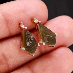 Moldavite Kite <b>Stud</b> Earring 925 Sterling Silver Rose Gold Plated White Gold Raw Moldavite <b>Studs</b> Party Jewelry Mother's Day Gift - Product Image 1