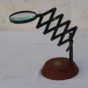 Vintage Style Desk Top Channer Magnifier Brass Magnifying Glass on Wooden Base