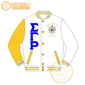 Chaqueta universitaria bordada de satén Sigma Gamma Rho personalizada, chaquetas de mujer de ropa griega transpirable de alta calidad para hermandad - Product Image 4