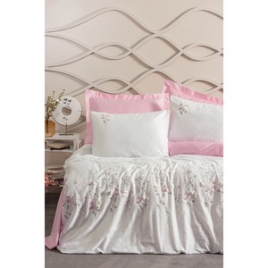 Juego de Funda Nórdica Doble de Satén Bordado 3D de Algodón Rosa Jolie, Ropa de Cama Floral de Princesa para el Hogar, 4 Piezas, Franela, King/Twin - Product Image 1