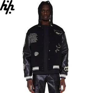 OEM venta al por mayor de calidad superior negro Letterman Varsity chaqueta personalizada bordado mangas de cuero fabricado invierno de talla grande - Product Image 4