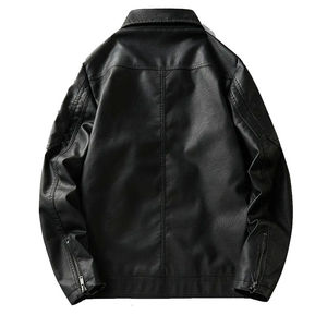 แจ็กเก็ตหนังแท้ผู้ชายเคลือบผ้าใบปกตั้งและโลโก้ด้านหน้าสไตล์สตรีท - Product Image 3