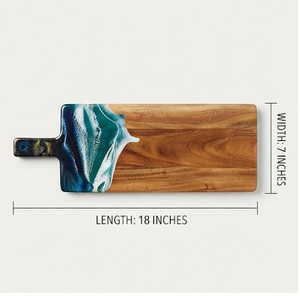 Planche à découper en bois rectangulaire 18x7 pouces avec poignée, design artistique en résine - Product Image 4