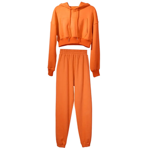 Vente en gros de vêtements de sport couleur unie OEM vêtements de survêtement à cordon de serrage pour femmes survêtement à enfiler deux pièces - Product Image 2