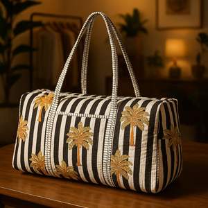 Imprimé à la main Boho Sport sac de sport Machine coton matelassé léger Portable Durable sangle fermeture éclair pliable voyage week-end utilisation - Product Image 2