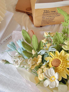 Nouveau bouquet mignon pour cadeaux, bouquet mixte fini, fleurs au crochet faites à la main, bouquet de fleurs tricotées pour mariage et décoration intérieure - Product Image 6