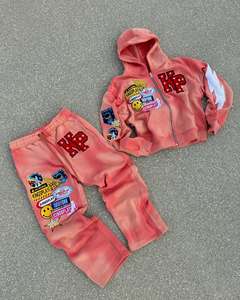 Sweats à capuche délavés à l'acide pour vêtements de rue personnalisés Pantalons de survêtement évasés empilés unisexes Survêtements à capuche avec fermeture éclair Survêtement pour hommes - Product Image 3