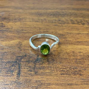 <b>Dainty</b> 1.9 Grams Peridot Gemstone <b>Ring</b> Rhodium Plated with Bezel Setting for Everyday Wear for Men or Couples - Product Image 1