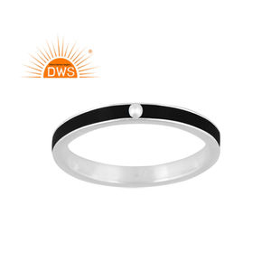 Bague élégante en argent sterling fin, émail noir, best-seller, bijoux en argent pour femme, cadeau pour elle - Product Image 1