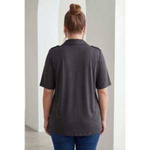 Blusa modal de talla grande con hombreras y cremallera, color negro - Product Image 4