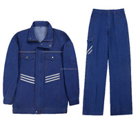 Uniformes de travail OEM en denim lourd bandes réfléchissantes costume de jean industriel avec manches longues vestes pantalons en coton