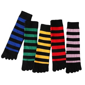 Custom Logo Five-Toe Striped Cotton <b>Socks</b> <b>Colorful</b> High Crew Fit for Youth Daily Wear and Yoga Winter Style - Product Image 1