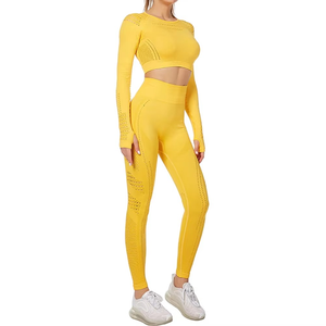 Ensembles de yoga pour femmes, solides, antibactériens, en spandex/nylon, 2 pièces, pour la remise en forme, la salle de sport, le yoga, vêtements décontractés d'été - Product Image 1