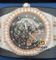Nouvelle Montre Squelette Mécanique Automatique Haut de Gamme avec Diamants de Laboratoire VVS Taillés, Cadran en Verre Analogique, Acier Inoxydable, pour Homme