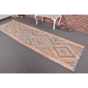 Alfombra vintage de 2.9x10.9 pies, alfombra turca tipo runner, alfombra de lana beige con plantas y árboles naranjas - Product Image 2