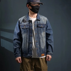 Veste de cow-boy rétro pour hommes pour l'hiver haut bleu décontracté polyvalent de haute qualité avec broderie lavée à l'eau lumière lâche - Product Image 5