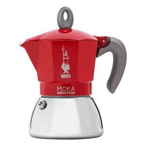 Cafetière à induction en aluminium Moka Pot 2 tasses en chrome et rouge 0006942 NP - Product Image 1