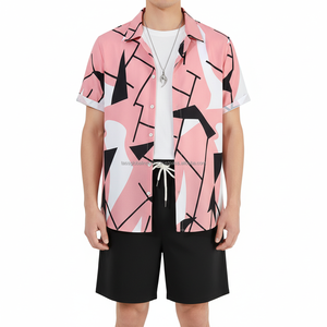 Chemise à imprimé géométrique pour homme sur mesure OEM - Rose abstrait multicolore pour l'été - Product Image 3