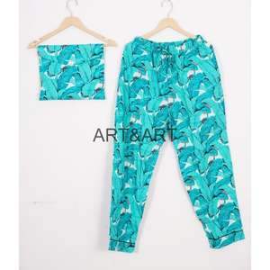 Ensemble de pyjama en coton floral vintage de haute qualité avec logo sur le devant, séchage rapide, respirant, confortable, vente en gros - Product Image 3