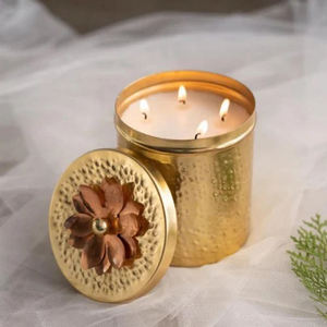 Dernier modèle de boîtes à bougies en cuivre de forme ronde conteneurs à bougies meilleure qualité pour les décorations d'éclairage de table de fête de mariage - Product Image 5