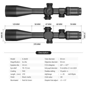 Lunette <span class=keywords><strong>de</strong></span> tir tactique SPINA Optics 6-24x50 FFP (premier plan focal) étanche avec viseur reflex pour la <span class=keywords><strong>chasse</strong></span> - Product Image 4