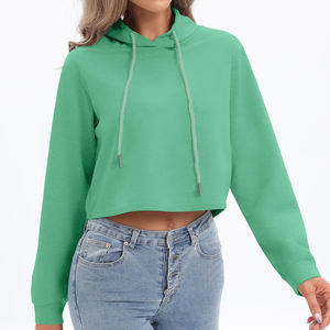 OEM Mujeres Algodón Fleece Crop Drop Shoulder casual,streetwear,Drop Shoulder, figuras, transpirable, Eco-friendly, sudaderas con capucha, de punto - Product Image 5