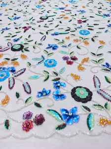 Tissu de luxe à sequins et perles pour femmes, style mode, largeur personnalisée, robe et robe de mariée, vêtements de soirée avec décoration en dentelle brodée - Product Image 2