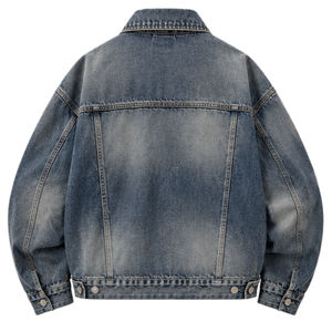 Chaqueta vaquera vintage azul oscuro para hombre, corte holgado, 100% algodón, con botones al frente, estilo casual, streetwear, tipo trucker, con bolsillos en el pecho. - Product Image 2