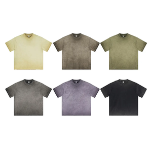 T-shirt col rond design vintage pour hommes en gros 230g coton surdimensionné 100% tissu tricoté à manches courtes - Product Image 5