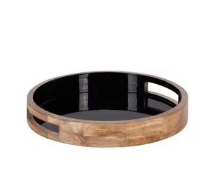 Plateau de service à thé en bois naturel avec motif imprimé en émail, pour le bureau, les festivals, les mariages - Product Image 1