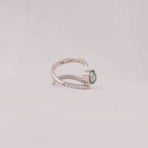 Green Round Cut Lab Grown Diamond Bypass Engagement Ring Tiny Round Lab Created Diamond Ring 18KT <b>Solid</b> White Gold Diamond Ring - Product Image 4