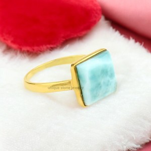 Bague Larimar Naturel Déclaration Bague en Argent Sterling 925 Fait à la Main Pierre Précieuse Fine Jewelry Bague Plaqué Or pour Femmes - Product Image 5