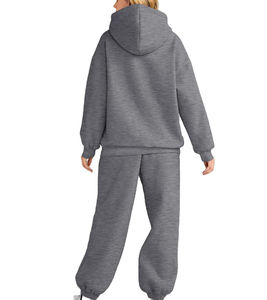 Nouveau Style de haute qualité 100% coton femmes survêtement à capuche col solide motif uni surdimensionné deux pièces pour dames - Product Image 5