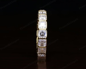 Anillo de Bodas Clásico de Oro Sólido de 14K con Diamante Cultivado en Laboratorio con Corte Asscher, Certificado IGI, 5.92CTW, Engaste de Puntas, Eternidad Completa, Unisex - Product Image 3
