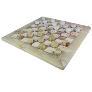수제 녹색 오닉스와 흰색 오닉스 체커 체스 세트-정교하게 조각 된 조각으로 절묘한 24 조각 대리석 체스 판