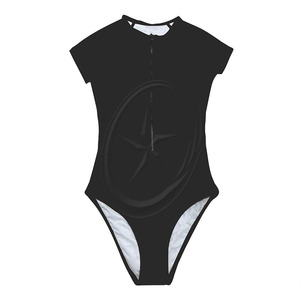 Monokini Maiô de manga curta para mulheres com zíper sexy de praia com gola alta