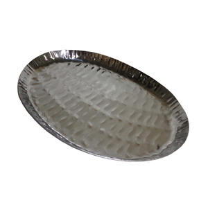 Bandeja ovalada de artículos de servidor de hierro con grabado, bandeja de servicio de diseño único de Color plateado para restaurante y suministros de mesa - Product Image 3