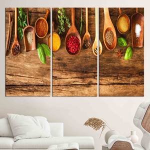 Impression sur toile Élégantes épices dans des cuillères en bois - Décoration de cuisine, lot de 3 toiles - Product Image 1