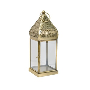 Linterna marroquí antigua con paneles de vidrio estampados Acabado antiguo Impresionante candelabro de metal árabe calado - Product Image 2