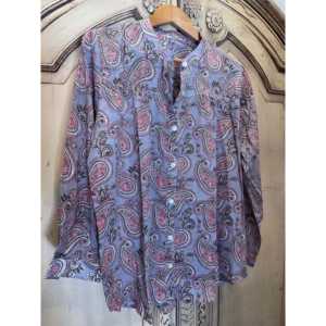 Blusa de Mujer de Estilo Vintage, Estampada a Mano con Paisley Francés, Tela Popelina de Viscosa, Solapa Asimétrica, Tallas XS-XL, para Oficina - Product Image 4