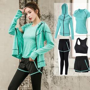 Women's <b>Gym</b> Set 5pcs Quick Dry Jogging Sports Training Fitness Zip-up Sleeve Sports <b>Jacket</b> Yoga Tights Plus Size Running Sports - Product Image 6