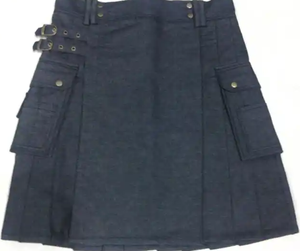 Kilts utilitaires avec lanières en cuir Kilts pour hommes Jupes écossaises hybrides noires en coton et tartan grande taille pour hommes - Product Image 3